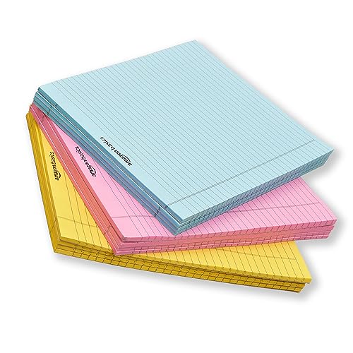 Image of AmazonBasics Wide Ruled 10.5x8.5 - Inch 50-Sheet Lined Writing Note Pad, Blue | Pink | Yellow - Pack of 12