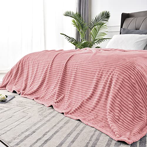 Image of BEDELITE Fleece Blanket Full Size for Couch - 3D Ribbed Jacquard Soft and Warm Decorative Fuzzy Blanket - Cozy, Fluffy, Plush Lightweight Dusty Pink Throw Blankets for Bed, Sofa, 84x90 inches