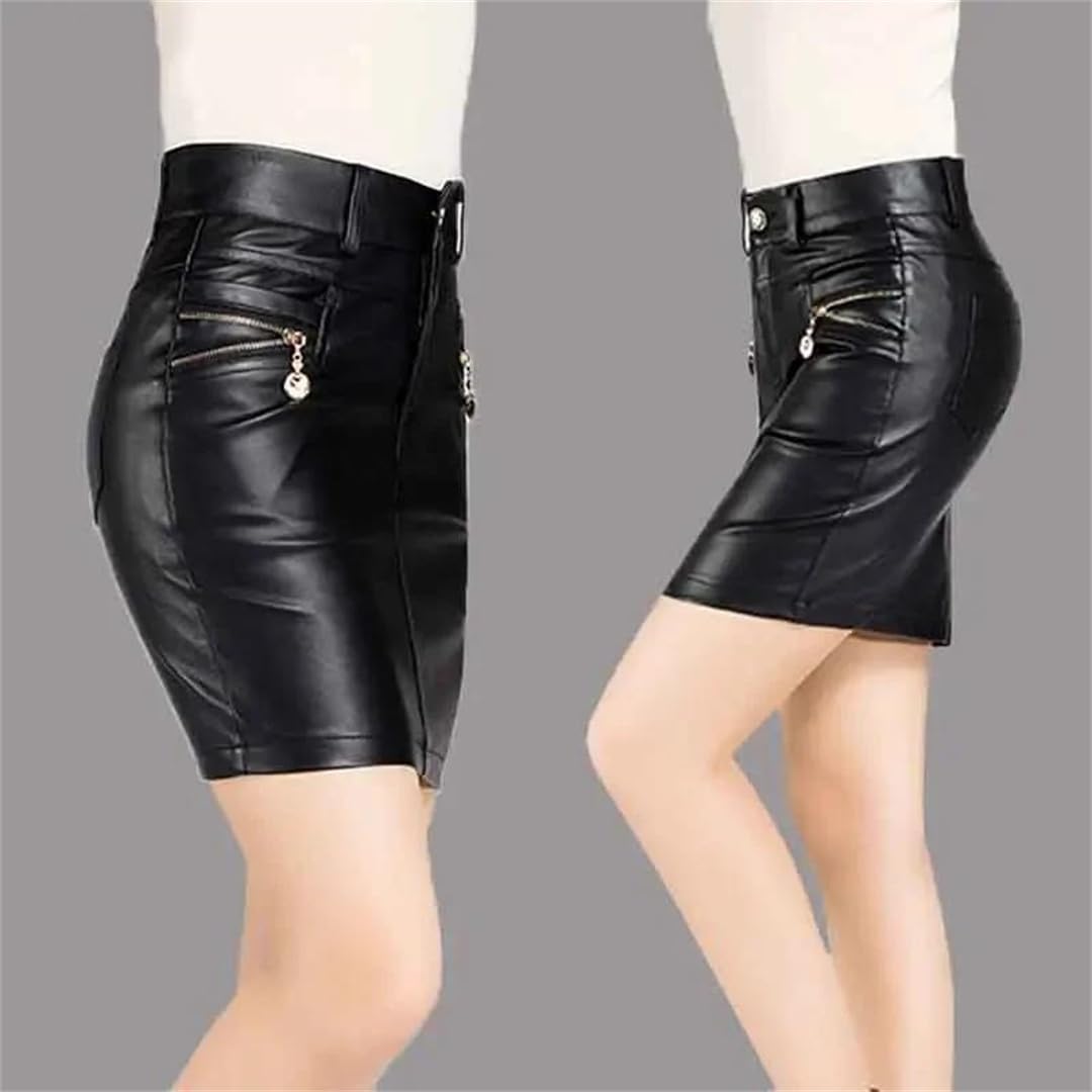 Kelsiop Minigonna da donna in pelle PU a vita alta con cerniera e tasche autunno inverno abbigliamento casual