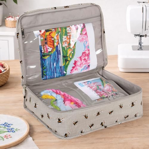 Image of Hobby Gift Project Case Sewing and Yarn Storage Bag with Internal Pockets Handles and Organiser Inserts for Knitting Crochet Craft Classes and Travel