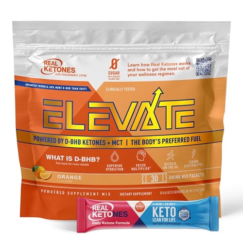 Real Ketones MCT & BHB Exogenous Ketones Drink Mix Packets Elevate Keto Electrolytes Powder Packets No Sugar with 4 Main Electrolytes Plus Hydrating Proprietary Keto BHB – 30 Pack Orange