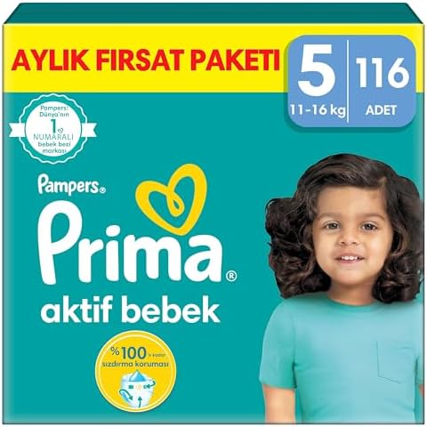 Prima Bebek Bezi Aktif Bebek 5 Beden 116 Adet Junior Aylık Fırsat Paketi - Görsel 1