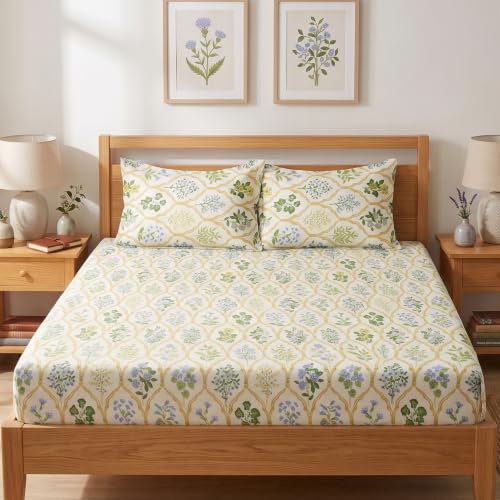 Image of LOOMLYFE 300 TC Microfiber Soft Cotton Bedsheet for Double Bed, Size 90X100 Inches with 2 Large Size Pillow Covers Without Joint - YellowJaipuri