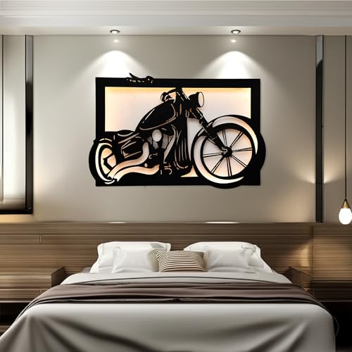 Image of METSY Metal Bike Wall Art with backlit | Bike Lover Gifts | Wall Decor | Home Decoration Wall Hangings(77x120) Cm