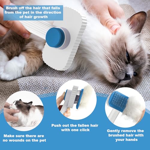 Image of Cat brush, Cat Brush for Long or Short Haired Cats, Remove Loose Fur and Mats, Rounded Pins Reduces Painful Pulling, Not for Tangle and Curly Fur, Azure