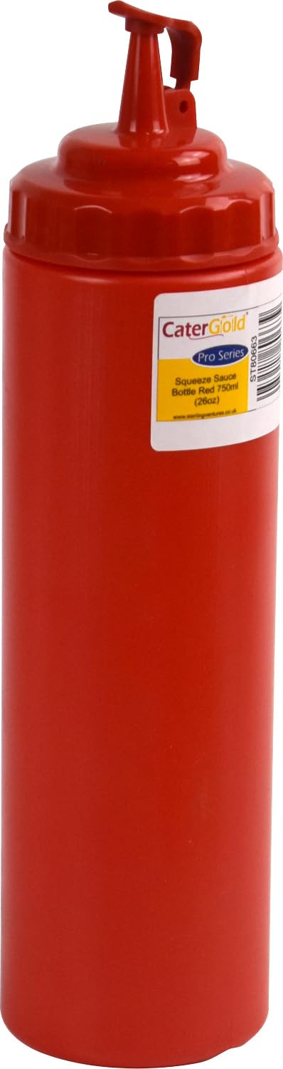 Catergold Plastic Squeezable Sauce Dispenser Coloured Squeeze Bottle 750ml (Red)