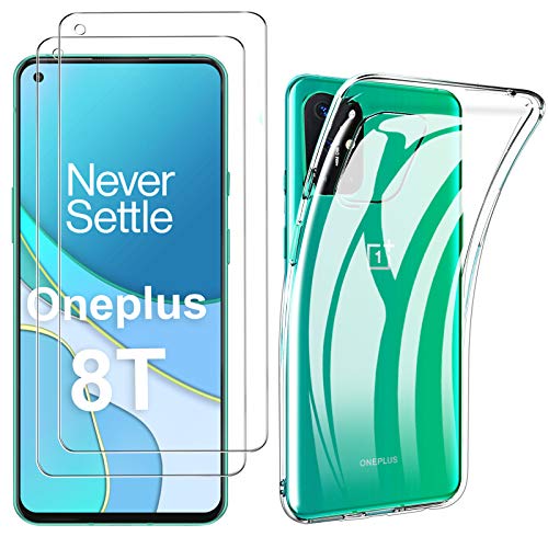 iBetter Diseño para Oneplus 8T Protectora Funda, TPU Transparente + Protector de Pantalla [2 Paquete],Funda para Oneplus 8T Smartphone.Transparente