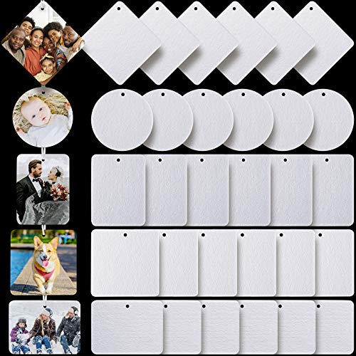 120 Pieces Sublimation Air Freshener Blanks DIY Air Freshener Scented Sheets Blank Car Pressed Felt Polyester Laser Cut Blanks for DIY Heat Press Ornaments with Elastic Cord for Car Travel, 5 Styles