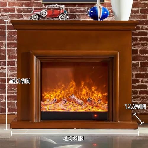 Aihm-Lon Modern Electric Fireplace with Mantel 47.24IN (Faux Flame) (3D Bezel) Freestanding Brown Chimenea TV Stand for Living Room - Image 2