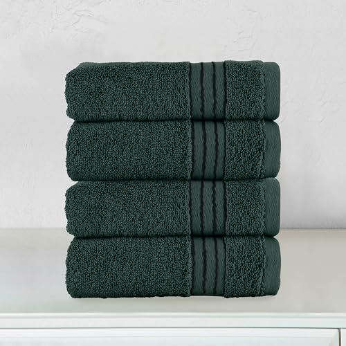Elegant Comfort Premium Turkish Cotton 4 Pack Hand Towel Set - 16 x 28 inch, Luxurious Hotel Spa Quality 100% Turkish Cotton 4PC Hand Towel Set - Highly Absorbent - Soft Bathroom Towels, Hunter Green - Image 3