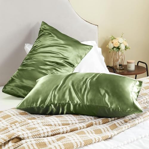 Image of Go Well Bonnet for Curly Hair with Free Satin Pillow Covers and Scrunchies | Silk Bonnet for Hair | Combo of Pack of 2 Satin Pillowcases with 3 Silk Scrunchies Adjustable HairCap (Sage)