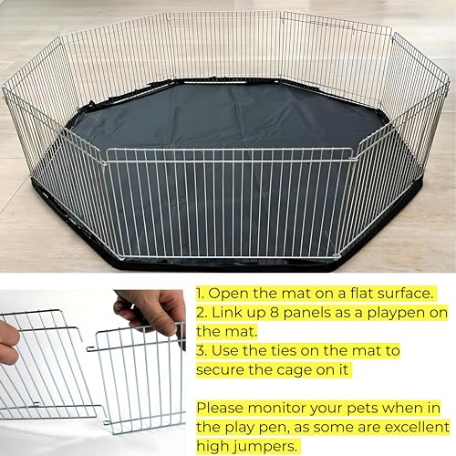 Double Dragon Mini Playpen Cage With Waterproof Floor Mat | 83.5x83.5x23Cm | Portable Octagonal Cage For Guinea Pigs, Hamsters & Other Small Pets | Cage With a Hinged Door & Latch | Easy to Assemble - Image 3