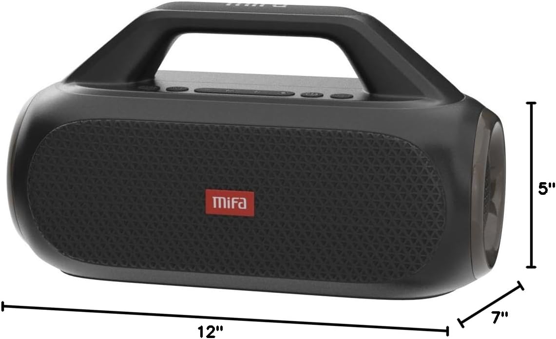 Dimensions of the MIFA WildBox speaker: 12 inches long, 7 inches deep, 5 inches high.