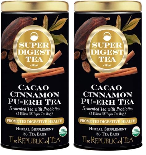 Image of The Republic of Tea Organic Cacao Cinnamon Pu-erh SuperDigest Tea | Probiotic Tea Bags (36 count) (Pack of 2)