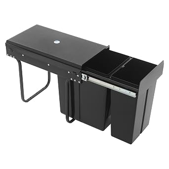 Pull Out Trash Can Under Cabinet Under Sink Double Sliding Trash Can Kitchen 2.64Gal+5.28Gal Recycling Bin Waste Container for Garbage Classification, Under Cabinet Bottom MountBlack