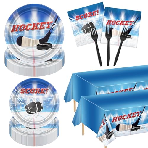 Fournitures de fête de hockey - Kit anniversaire 162 pièces avec assiettes et nappes