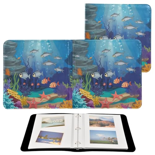 Álbum de fotos con adhesivo autoadherente DIY, diseño de peces caricatura océano, encuadernador de 3 anillos, 40 páginas, 8x10 para recuerdos miniatura 2