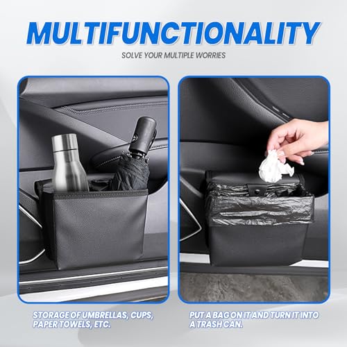 Image of SOMUCH Car Trash Can, Leather Trash Bin with Roll of Trash Bags, Foldable Mini Dustbin Storage Box, Car Seat Back Multi-Functional Garbage Can for Car SUV (Black)