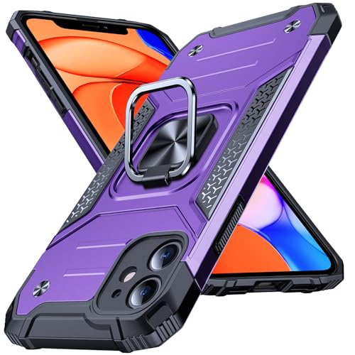 Image of Anqrp Heavy Duty Case for iPhone 11 Case with Enhanced Ring Holder Grip Stand, Military Grade Shockproof Rugged Drop Protective Silicone Hard Slim iPhone 11 Phone Case Cover,Purple
