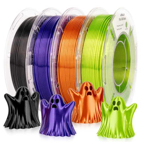AMOLEN PLA 3D Printer Filament Silk PLA Filament 1.75mm Silk Filament Pack Black/Red Copper/Purple/Neon Green 3D Printing Filament Bundle for Holiday 3D Printing, 200gX 4 Spools