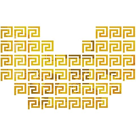 MicButty Mirror Wall Stickers, 48 PCS Removable Acrylic Mirror Wall Decal Geometric Greek Key Mirror Sticker Adhensive Stickers for Home Living Room Bedroom TV Background (Gold, 4 x 4 Inch) Cover