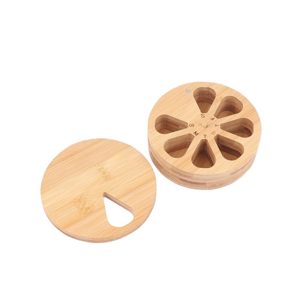 Pilulier hebdomadaire en bois de bambou pour médicaments, vitamines, arthrite, 7 jours, portable au quotidien