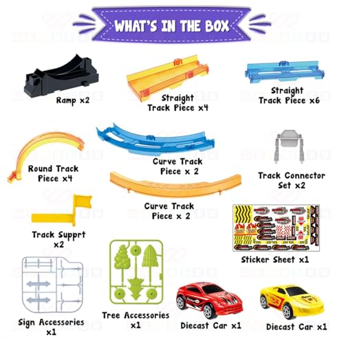 Image of Wembley 29 Pieces Multiplayer Track Set Loop Diecast Car Racing Adventure Toys for Kids 3+ Years with Double Loop 360 Spin Way 2 1:64 Scale Pull Back Car