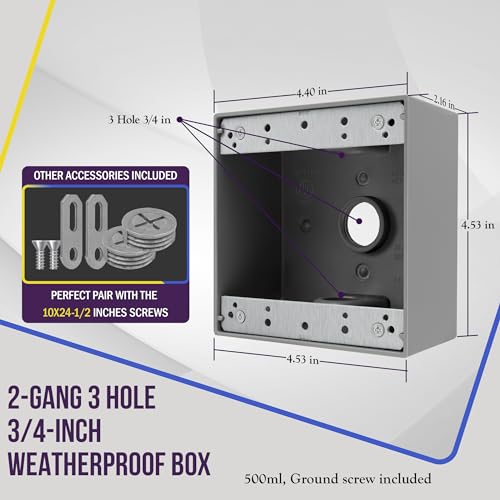 ENERLITES Weatherproof Outlet Box with Three 3/4-in Threaded Outlets, Outdoor Electrical Box, 3 Holes 0.75” Each, 2-Gang, 4.53” Height x 4.53” Length x 2.16” Depth, EN2375 Grey by ENERLITES - Used condition - Image 2