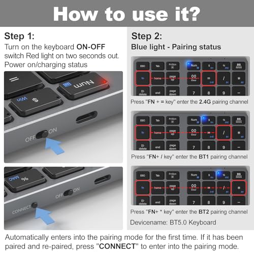 Image of MOFII Bluetooth Number Pad for Laptop - Gray Wireless Numeric Keypad 35 Keys USB-C Rechargeable Numpad, Accounting Portable Financial Data 10 Key for Laptop /PC /Desktop /Notebook /Surface Pro
