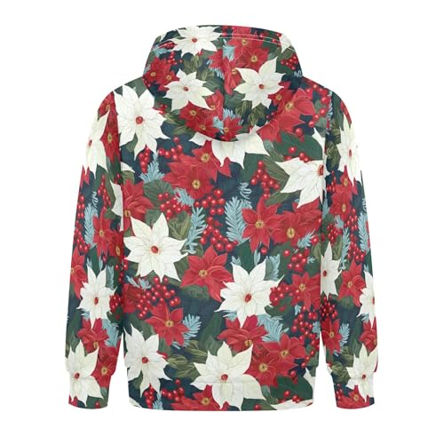 Kids Hoodies Sweaters Christmas Poinsettia Flower Hooded Sweatshirts with Big Pockets for Boys Girls B04000562