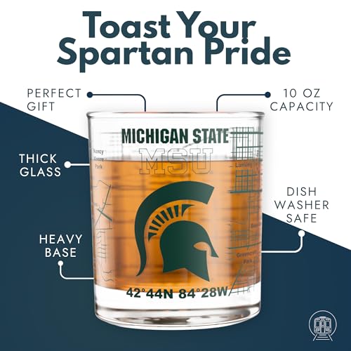Image of Greenline Goods - Michigan State University Spartans College Whiskey Glasses (Set of 2), 10 oz - Full-Color Logo + Campus Map