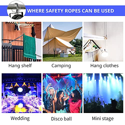 Sicherheitskabel 20 Stück, Czgor 80cm Edelstahl-Sicherheitskabel mit Karabinerverschluss Beleuchtung Absturzprävention Sicherheitskabel Sicherungsseil für DJ-Bühnenbeleuchtung Gepäckschloss(50kg)