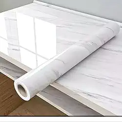 Papel de Parede Adesivo PVC, Estampa Mármore Branco, 5M x 60CM, Impermeável e Lavável, Fácil Remoção, Mude Seu Ambiente