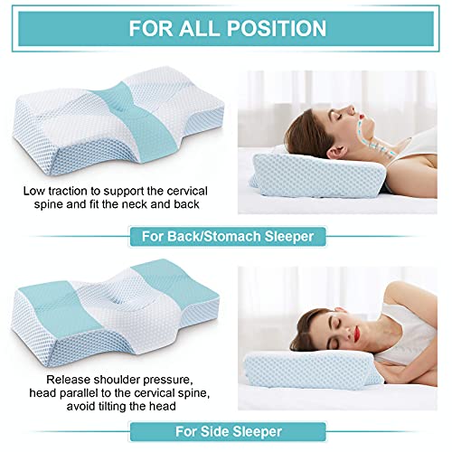 Memory Foam Pillow for Sleeping, Cervical Pillow for Neck Pain Relief, Mkicesky Orthopedic Contour Neck Support Pillowโฆ - Image 3