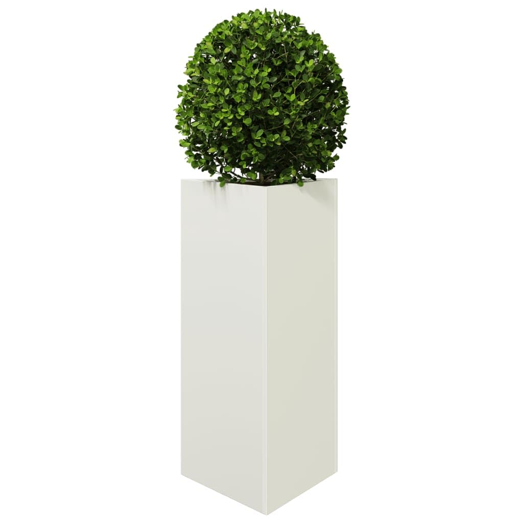 Pflanzkübel Weiß Dreieckig 40x34,5x75 cm - Robustes Stahl Pflanzgefäß für Garten Balkon und Terrasse - Hoher Blumentopf für Blumen Kräuter und Gemüse