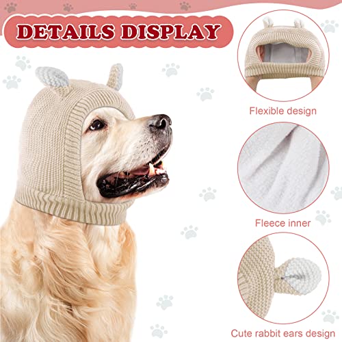Image of Frienda Dog Ear Muffs Noise Protection, Neck 14.96 Inch Fits Medium Dogs, Knitted Calming Hood for Dogs, Fireworks Thunder Anxiety Relief, Fleece Inner Warm Beanie Hat(Beige)