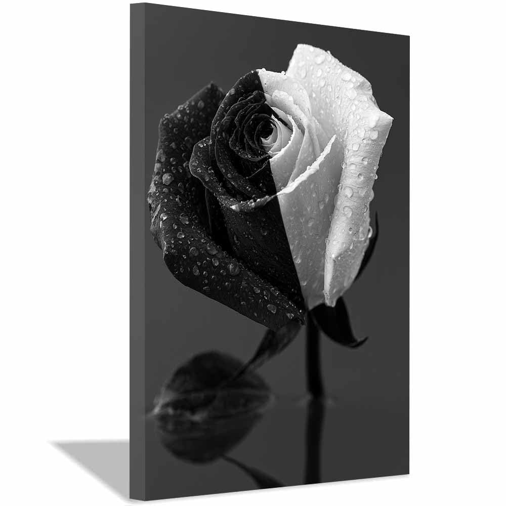HOQIU Black And White Pictures Halfs Black Whites Ros canvas wall art, decorative paintings, for Bedroom Living Room Bathroom Office Home Decoration(Multicolor)-70x100cm Framed