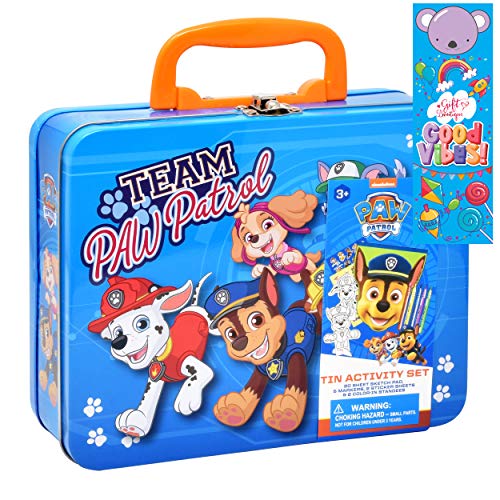 Gift Boutique Paw Patrol Coloring and Activity Tin Box, Includes Stickers, Mess Free Crafts Color Kit in Tin Box Bookmark for Toddlers, Boys and Kids