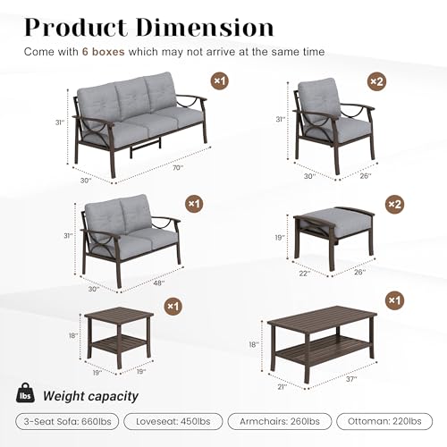 Image of FansaFurn 8-Pieces Outdoor Patio Furniture Set, Outdoor Metal Sectional Furniture with Cushions, Outdoor Conversation Seating Set with Coffee Table for Garden, Balcony, Deck, Backyard, Grey