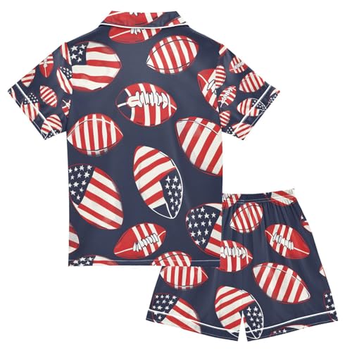 senya American Flag-colored Football Satin Summer Pajama Sets Silk Short Sleeve Button Down Sleepwear2