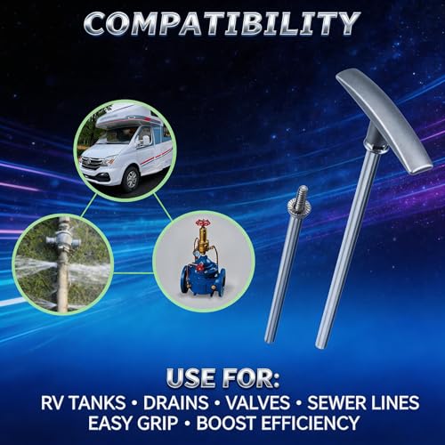 Image of RV Waste Valve Extension Tube Kit 9 inch & 6 inch, RV Waste Valve Handle, RV Dump Valve Handle, T1046 /TX9HPB RV Waste Valve Extension, Includes Connecting Rod Tube, Aluminum Head and Black Head Gate Valve