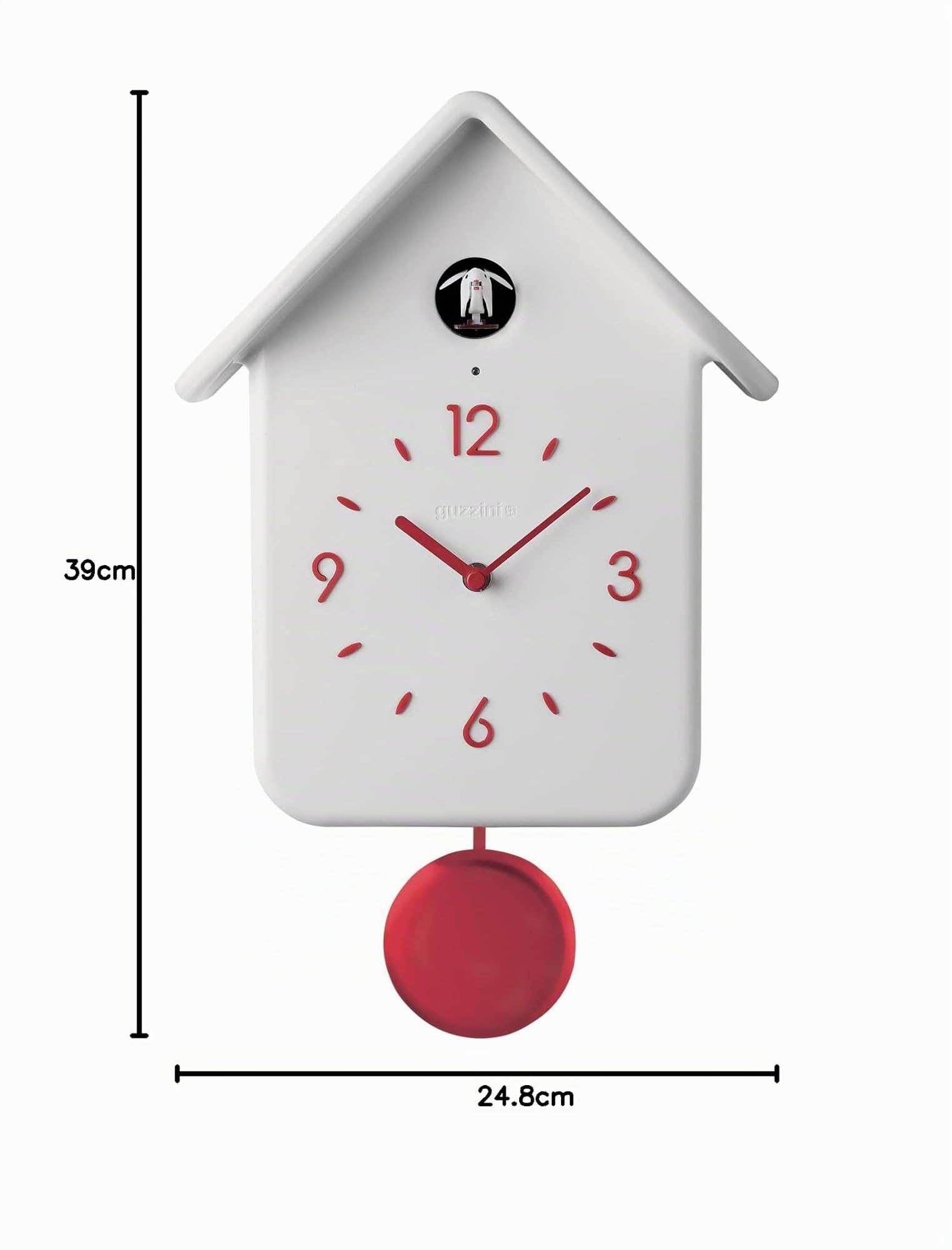 Guzzini QQ Cuckoo Home Reloj Con Pendulo, ABS, Blanco, 24.8 x 12 x h39 cm