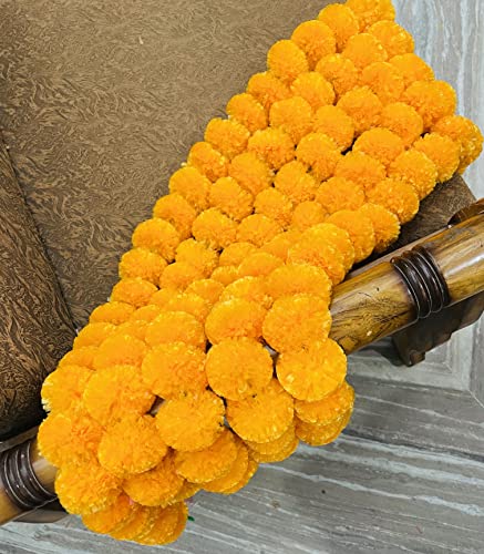 Image of Sphinx Artificial Marigold Fluffy Flowers Garlands for Decoration - Pack of 5 (Light Orange), 140 CM