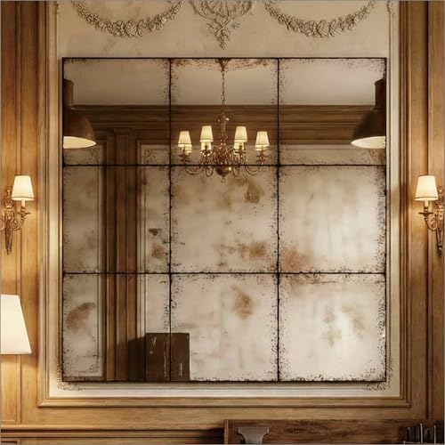 Image of whitebeach Window Pane Black Mirror,Farmhouse Wall Mirror,Mantel Mirror for Fireplace /Entryway /Hallway /Living Room,36 inchX 36 inch