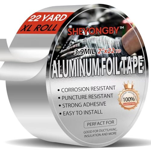 Aluminum foil tape, 2 Inches x 22 Yards, suitable for sealing and repairing dryer exhaust lines, piping systems, etc., insulating adhesive metal high temperature heavy duty aluminum foil tape image 4