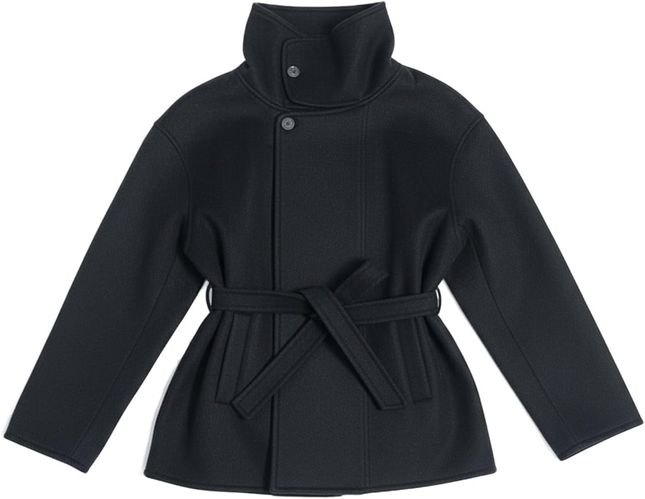 Women Cropped Trench Coat Funnel Neck Wool Jackets Oversized Belted Pea Coats Fall Winter Trendy Casual Outfits 2025 - Image 4