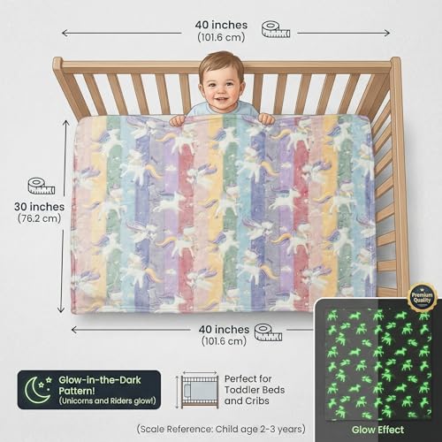Image of BSB HOME Glow in The Dark Kids Blanket, Soft Flannel Fleece Luminous Blanket for Boys & Girls, Cozy Lightweight Kids Throw for Bed - 30 x 40 in (76 x 102 cm) (Unicorn Theme - Multicolor)