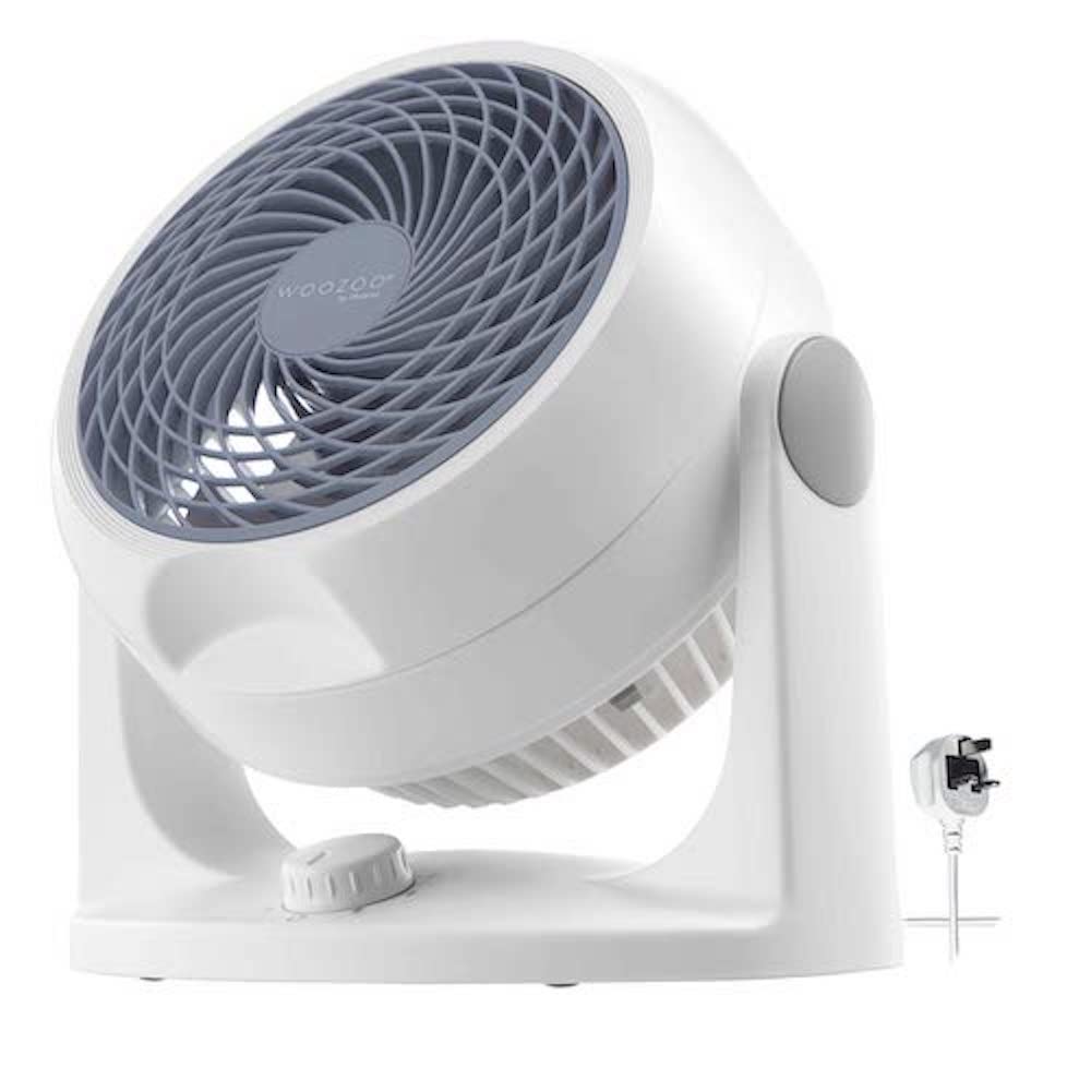 Iris Ohyama, Woozoo HD18N - Ventilador de escritorio silencioso (plástico, 34 W, 23 m², 29 x 19 x 31 cm), color blanco