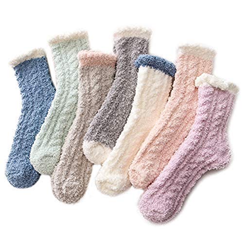 Azue Fuzzy Warm Slipper Socks Women Super Soft Microfiber Cozy Sleeping Socks 6 or 5 Pairs