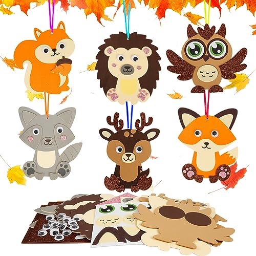 DKINY 12pcs Kits Manualidades de espuma autoadhesiva para Niños Artesanía de Pegatinas de espuma de Animales otoño DIY Juegos Fieltro creativo de temporada Proyecto de Arte decoración colgante regalo